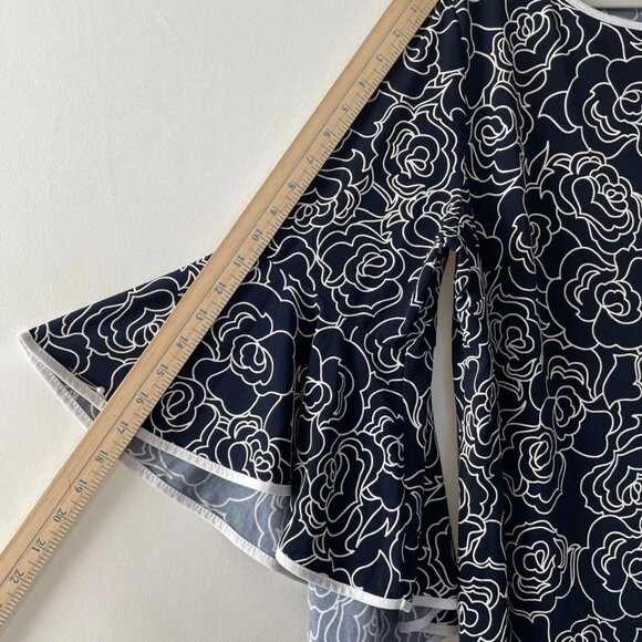 MSK Womens Navy Blue Bell Sleeve Floral Y2K Coquette Blouse Top Plus Size 2X - Picture 7 of 7
